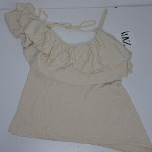 Zara Cream Ruffle Off Shoulder Top NWT